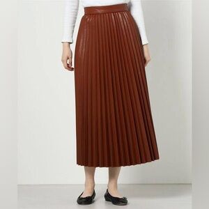 CLANE Leather Pleated Midi Skirt